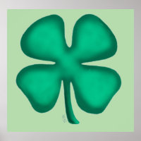 Lucky 4 Leaf Irish Clover green matte poster