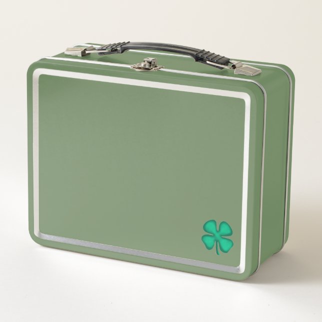  Lucky 4 Leaf Irish Clover green n green lunchbox (Front)