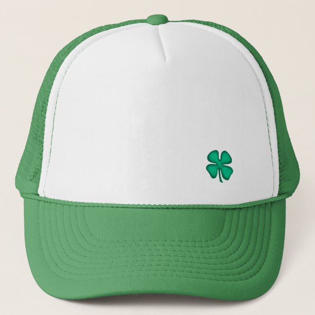 Lucky 4 Leaf Irish Clover green trucker hat (Front)