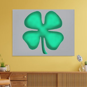 Lucky 4 Leaf Irish Clover grey canvas print
