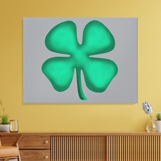 Lucky 4 Leaf Irish Clover grey canvas print (Insitu(LivingRoom))