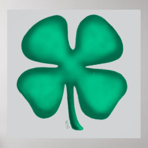 Lucky 4 Leaf Irish Clover grey matte poster
