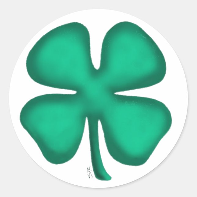 Lucky 4 Leaf Irish Clover gros autocollants ronds (Devant)