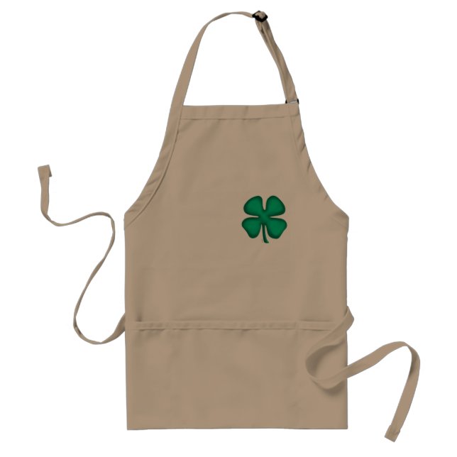 Lucky 4 Leaf Irish Clover khaki chef apron (Front)