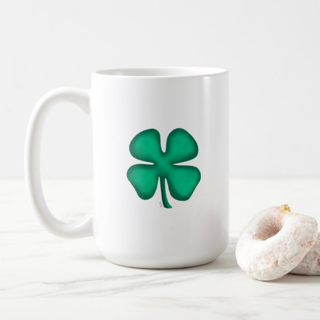 Lucky 4 Leaf Irish Clover large mug (With Donut)