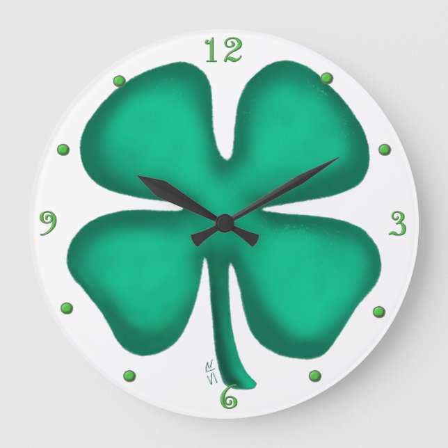 Lucky 4 Leaf Irish Clover large wall clock (Front)