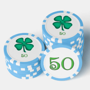 Lucky 4 Leaf Irish Clover lbl 50 stripe poker chip
