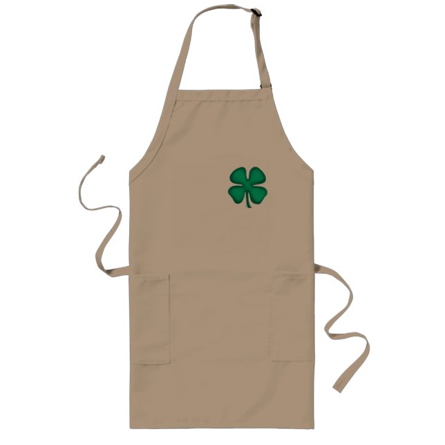 Lucky 4 Leaf Irish Clover long khaki chef apron (Front)