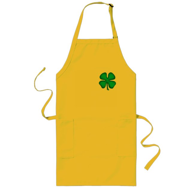 Lucky 4 Leaf Irish Clover long yellow chef apron (Front)