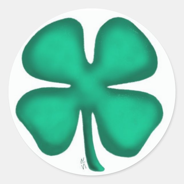 Lucky 4 Leaf Irish Clover petits autocollants rond (Devant)