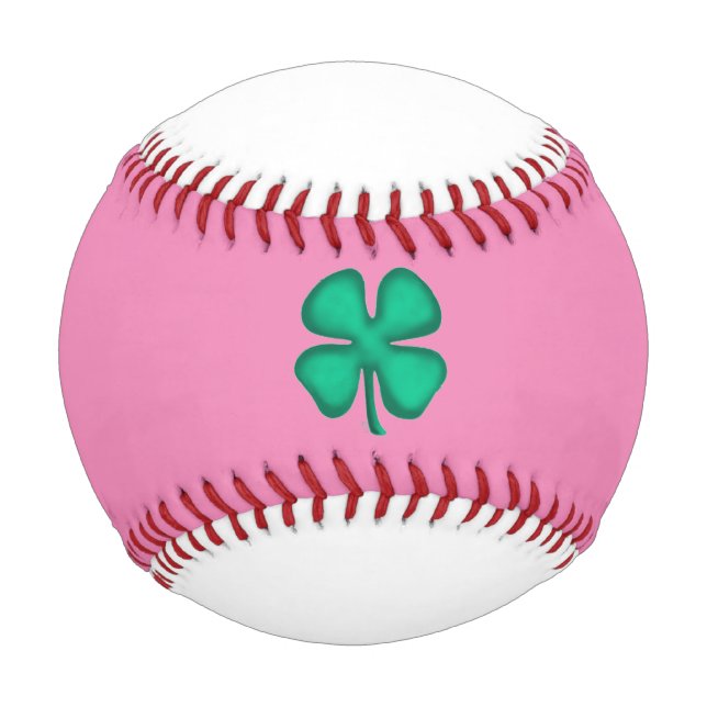 Lucky 4 Leaf Irish Clover pink baseball (Front)
