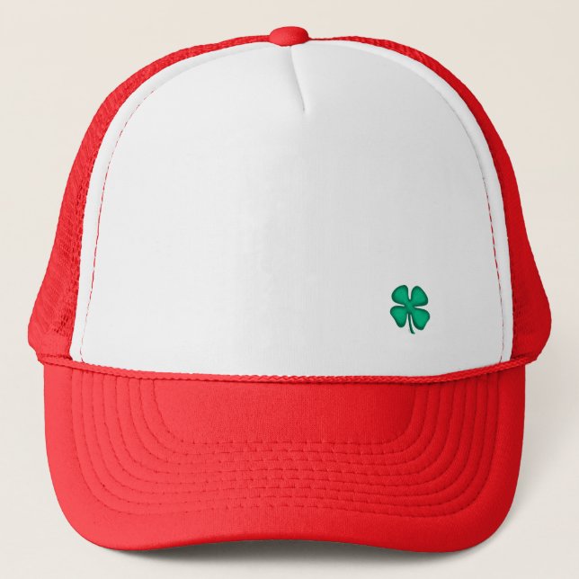 Lucky 4 Leaf Irish Clover red foam trucker hat (Front)