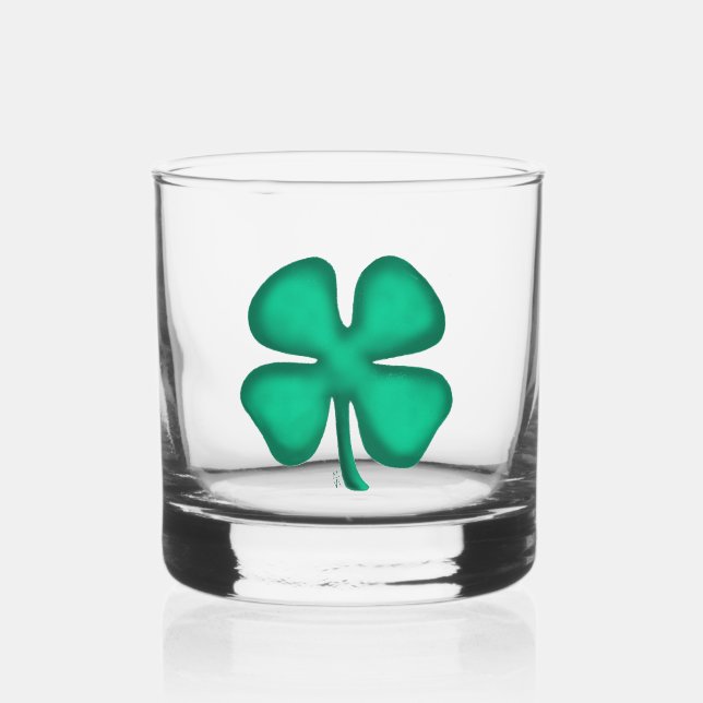 Lucky 4 Leaf Irish Clover rocks glass (Front)