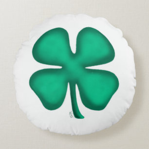 Lucky 4 Leaf Irish Clover rond poly coussin