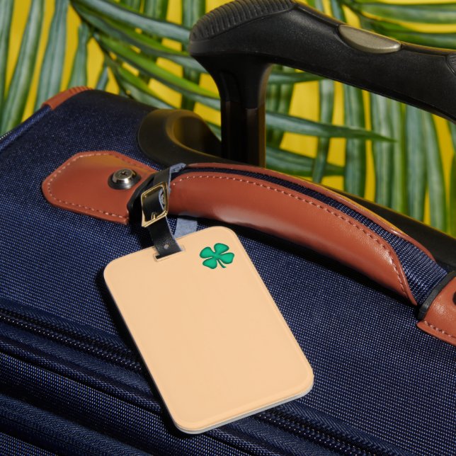 Lucky 4 Leaf Irish Clover tan luggage tag (Front Insitu 1)