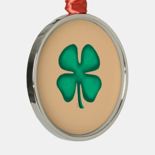 Lucky 4 Leaf Irish Clover tan rnd premium ornament
