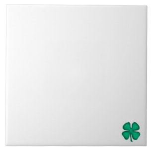 Lucky 4 Leaf Irish Clover tiny white large tile