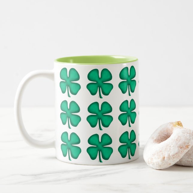 Lucky 4 Leaf Irish Clover two tone mug (With Donut)