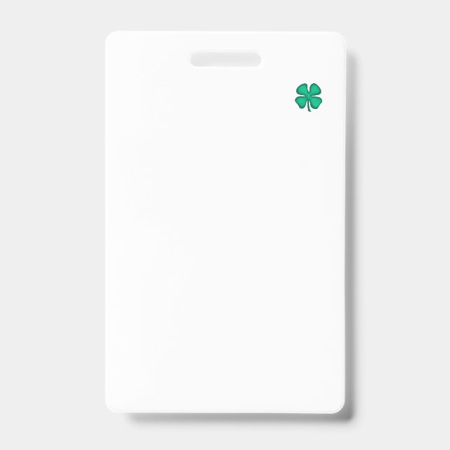 Lucky 4 Leaf Irish Clover white badge vert small (Front)