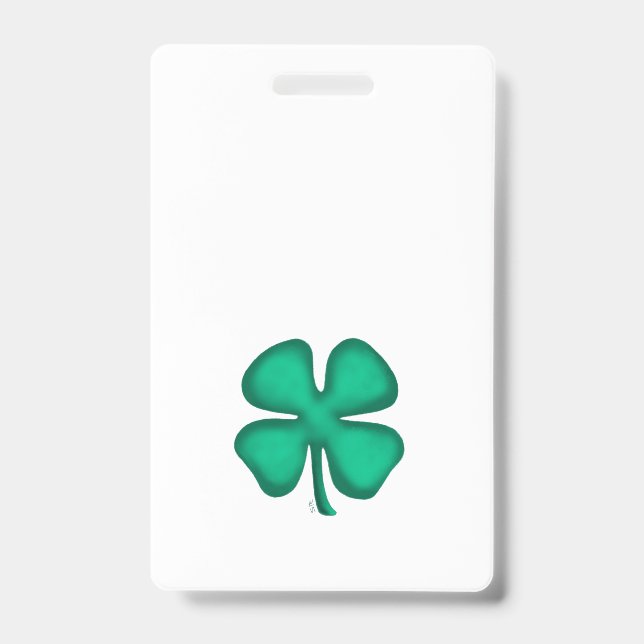 Lucky 4 Leaf Irish Clover white badge vertical (Front)
