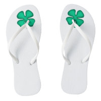 Lucky 4 Leaf Irish Clover white flip flops