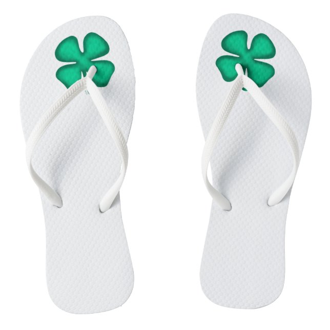 Lucky 4 Leaf Irish Clover white flip flops (Footbed)