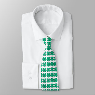 Lucky 4 Leaf Irish Clover white neck tie