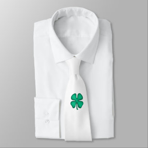 Lucky 4 Leaf Irish Clover white neck tie