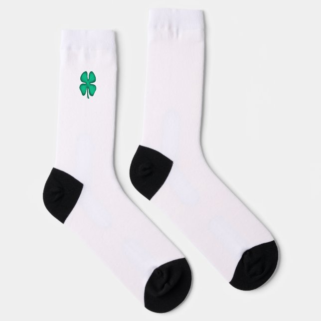 Lucky 4 Leaf Irish Clover white premium socks (Right)