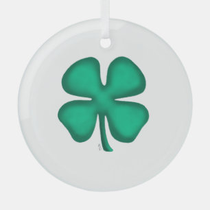 Lucky 4 Leaf Irish Clover white rnd glass ornament
