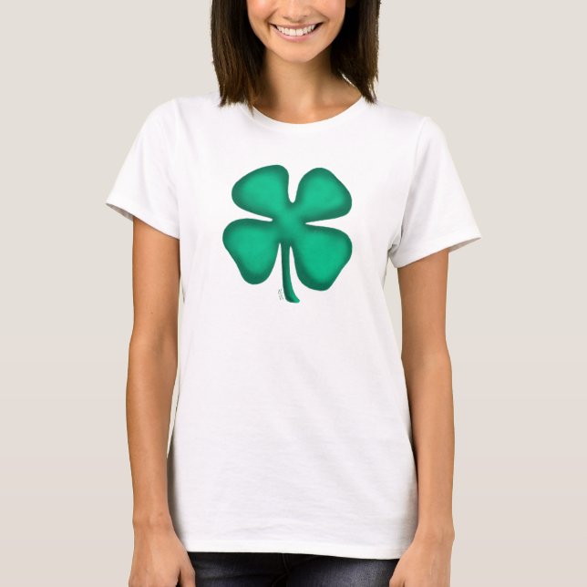 Lucky 4 Leaf Irish Clover women white T-shirt (Front)