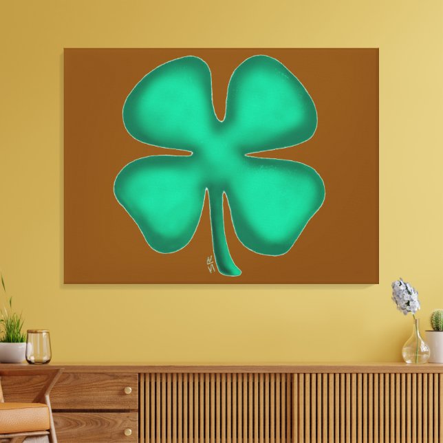 Lucky 4 Leaf irlandais Clover imprimé en toile bru (Insitu(Salon))