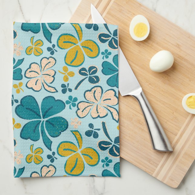 Lucky 4 Leaves Shamrocks Clover St. Patrick`s Day Kitchen Towel (Quarter Fold)