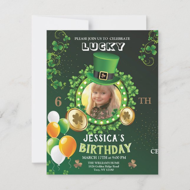 Lucky 6TH Birthday, St. Patrick's Day Holiday Card (Front)