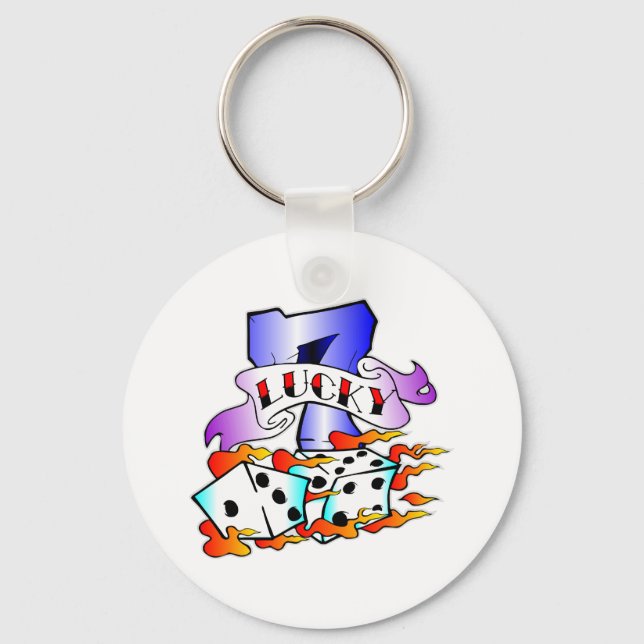 Lucky 7 & Dice Tattoo Keychain (Front)