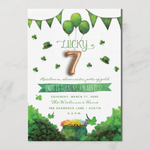 Lucky 7 Patrick's Day Anniversaire Fête Invitation