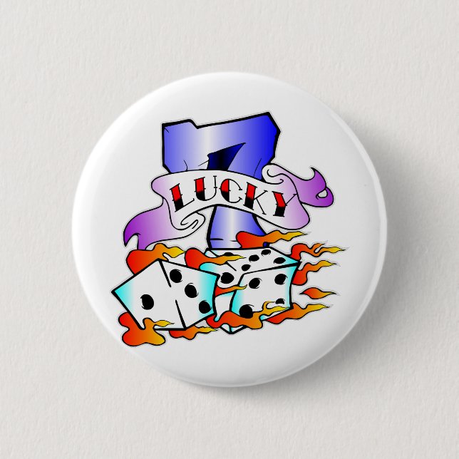 Lucky 7 w/ Dice 2 Inch Round Button (Front)