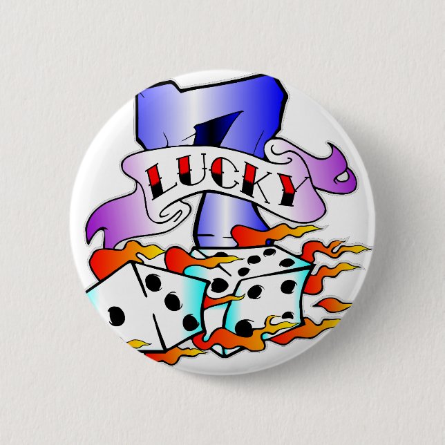 Lucky 7 w/ Dice 2 Inch Round Button (Front)