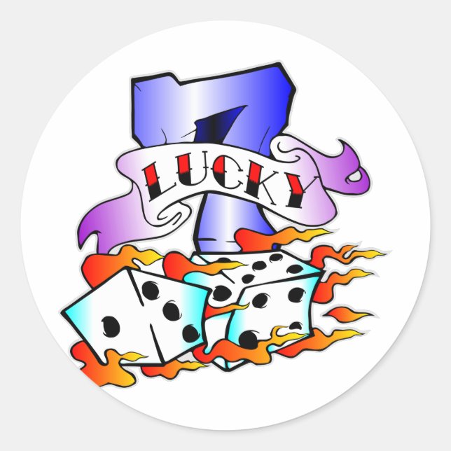 Lucky 7 w/ Dice Classic Round Sticker (Front)