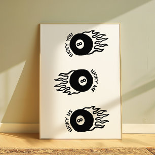 Lucky 8 Ball Retro Pool Billiards Wall Poster