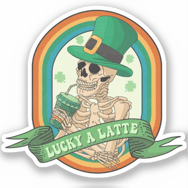Lucky A Latte - Skeleton, Coffee and Clovers (Front)