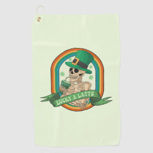 Lucky A Latte - Skeleton, Coffee and Clovers Golf Towel
