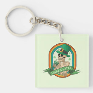 Lucky A Latte - Skeleton, Coffee and Clovers Keychain