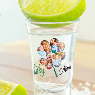 Lucky Add Your Own Photo 4 leaf clover St Patricks Shot Glass