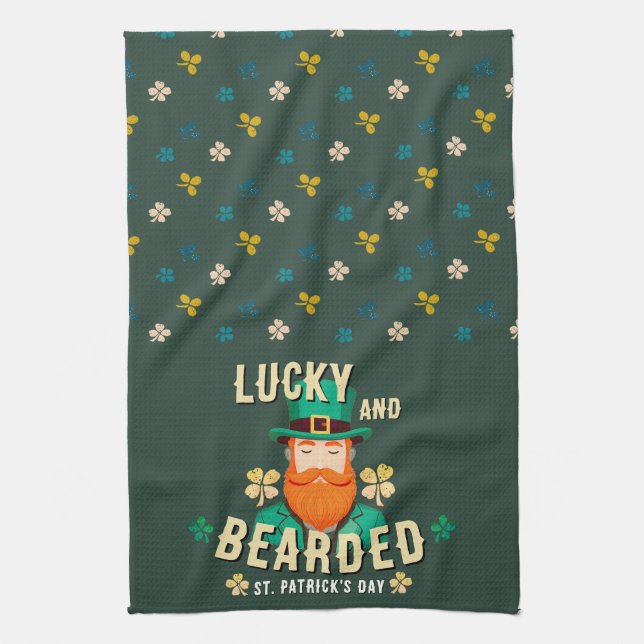 Lucky and Bearded St. Patrick’s Day Leprechaun Kitchen Towel (Vertical)