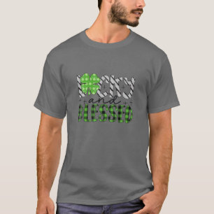 Lucky And Blessed St Patrick Day Buffalo Plaid Gra T-Shirt