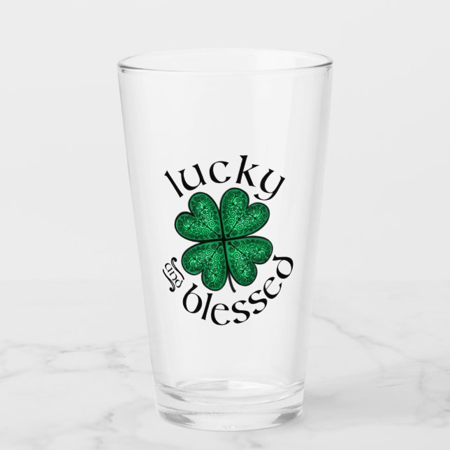 Lucky and Blessed stained glass Irish shamrock (Front)