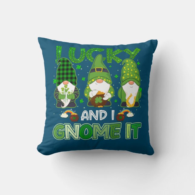 Lucky and I Gnome it St. Patrick's Day Bearded Throw Pillow (Front)