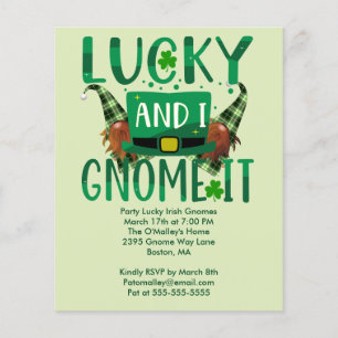 Lucky and I Gnome It St Patricks Day Party Invite Flyer