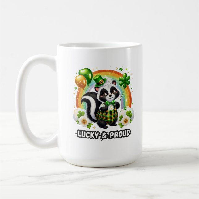 Lucky and Proud Shamrock Skunk Coffee Mug (Left)